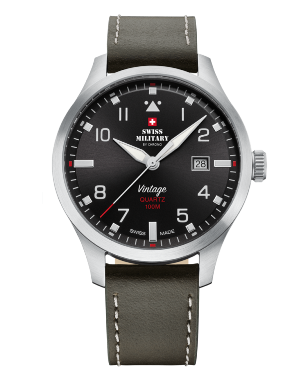 Collection Swiss Military : Montre quartz en acier, cadran noir