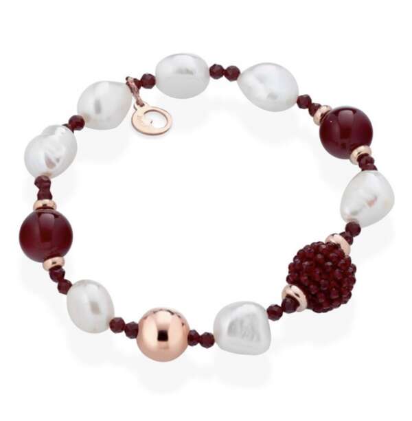Collection Lelune : Bracelet argent plaqué or rose, perles eau douce,jade et spinelles